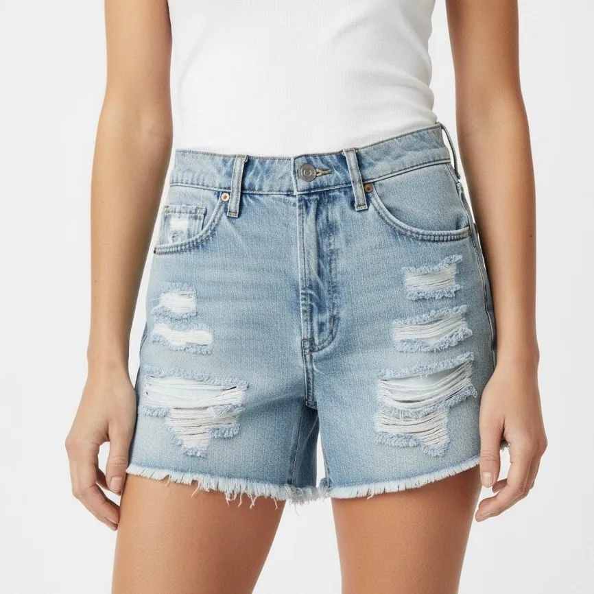 Vanilla Star Jean Shorts Womens 5 Light Wash Denim Distressed Frayed Hem Rigid - Image 2