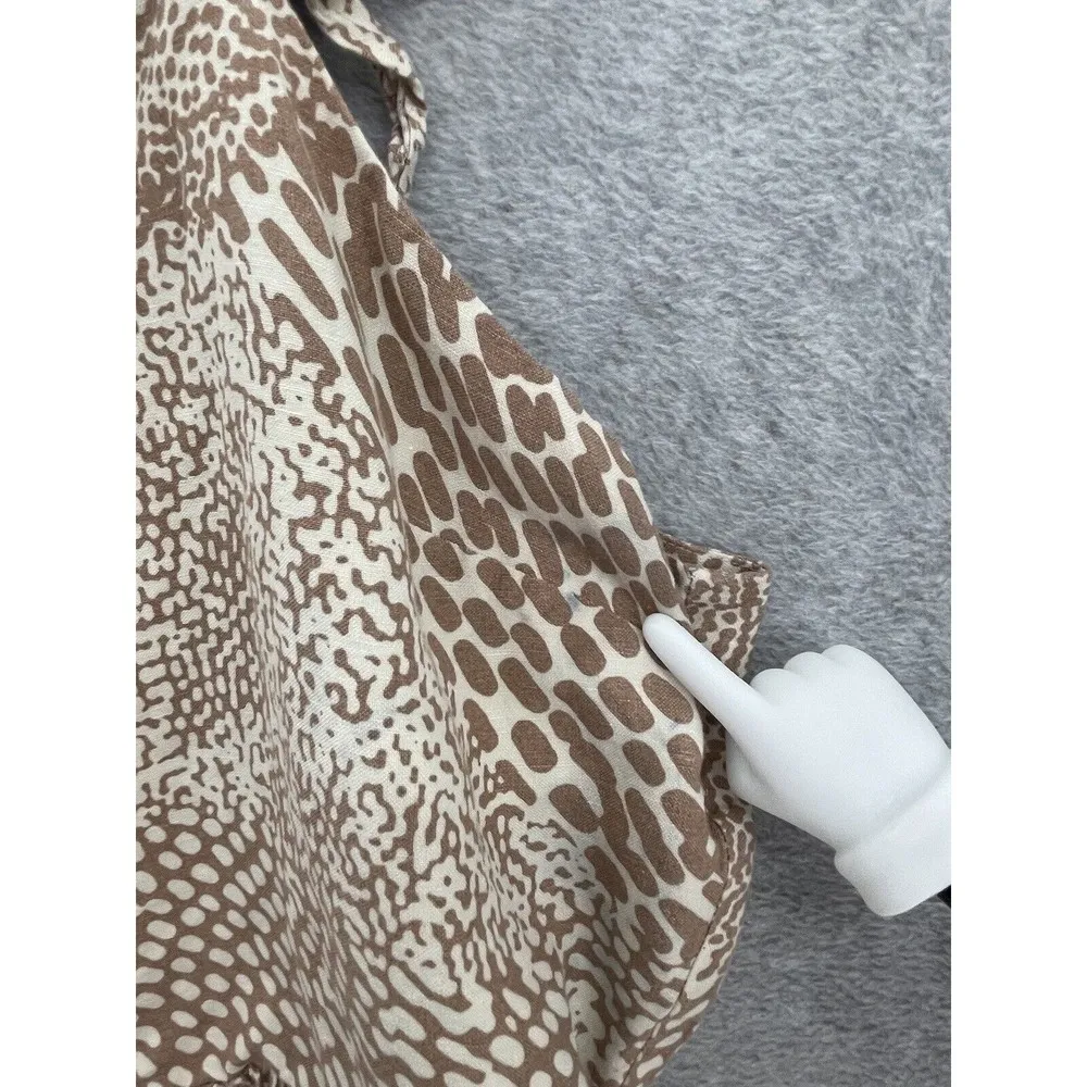 EXPRESS Women's Blouse Cutout Sleeveless Animal Print Brown Size XL Ruffle Linen - Image 4