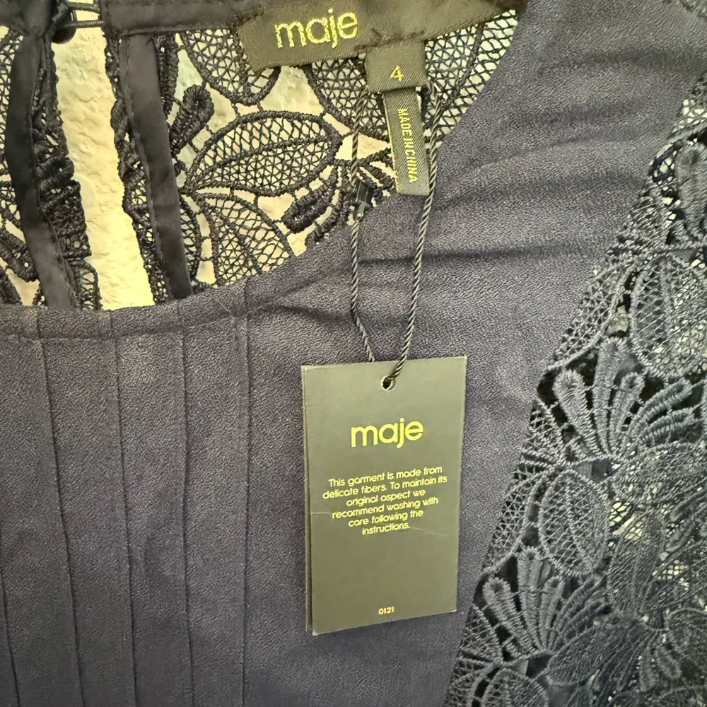 Maje Repine Marine Navy Blue Lace Crepe Dress Maje size 4 / US XL / EU 42 NEW - Image 13