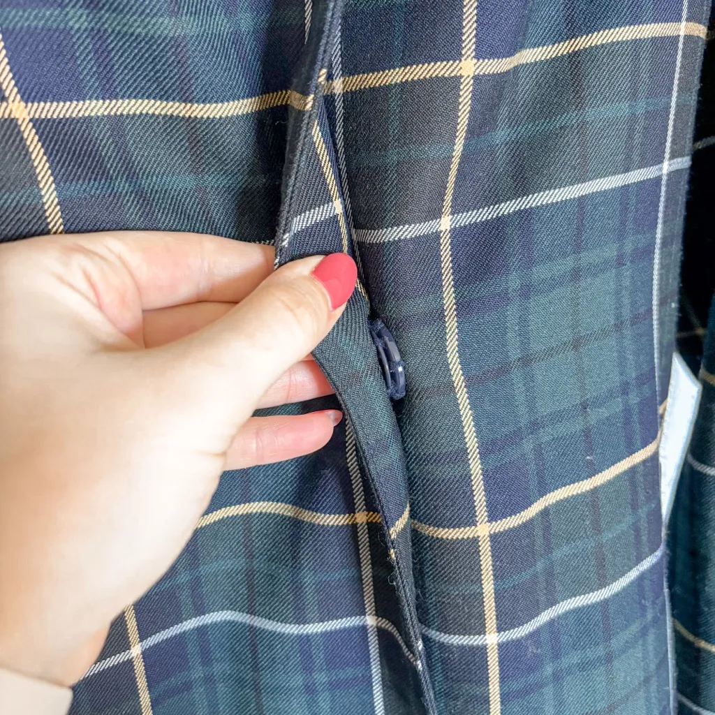 J. Crew Collection Green Navy Tartan Plaid Classic Belted Wool Blend Trench Coat - Image 5