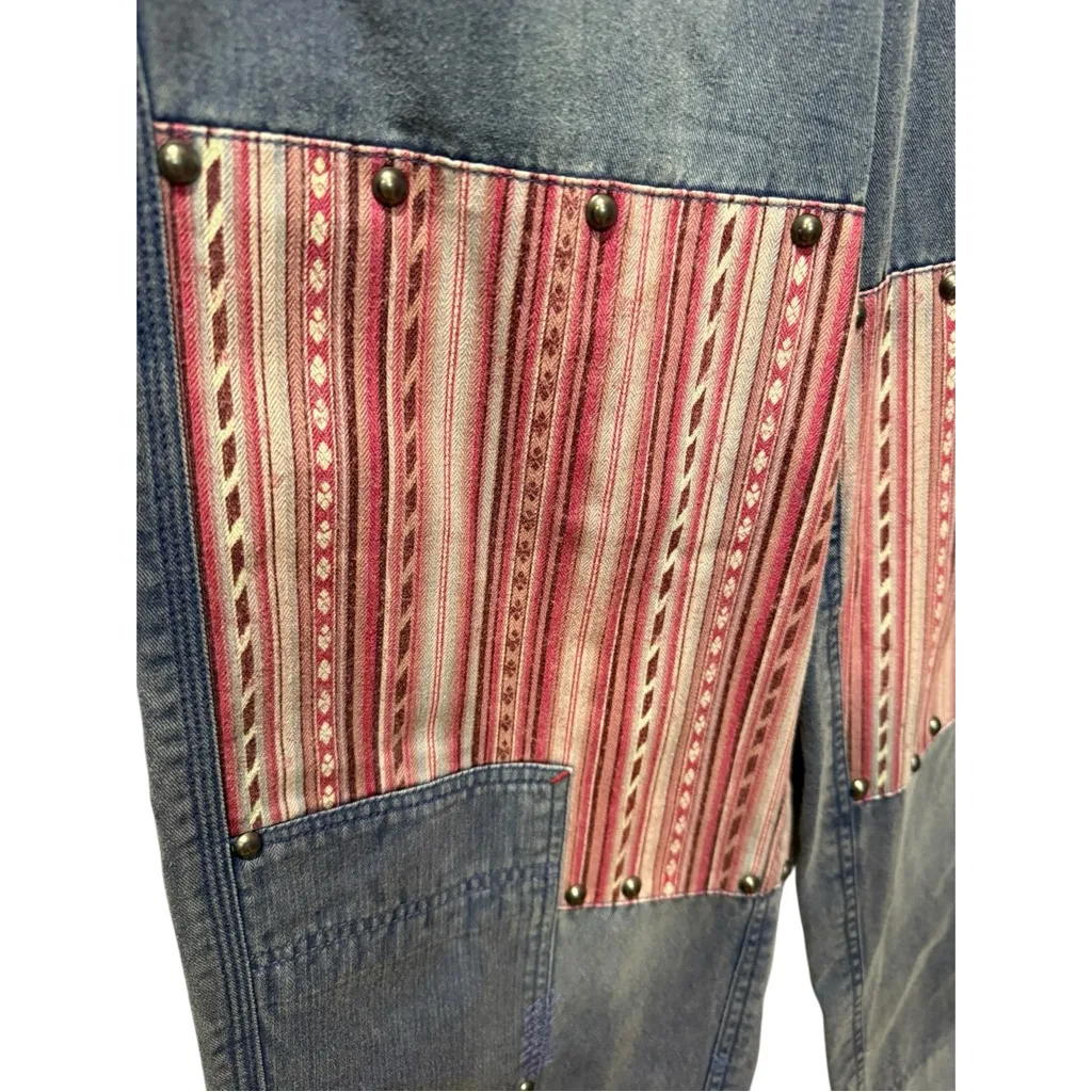 New Free People La Vie Patched Patchwork Studded Blue Pants / Jeans Boho Size 4 - Image 6