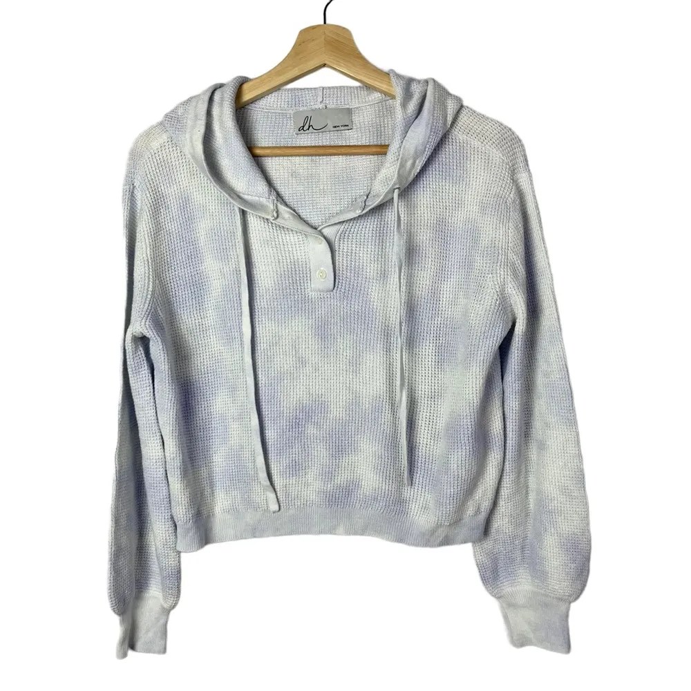 DH New York Hazel Blue Tie Dye Cropped Hoodie Sweatshirt S - Image 2