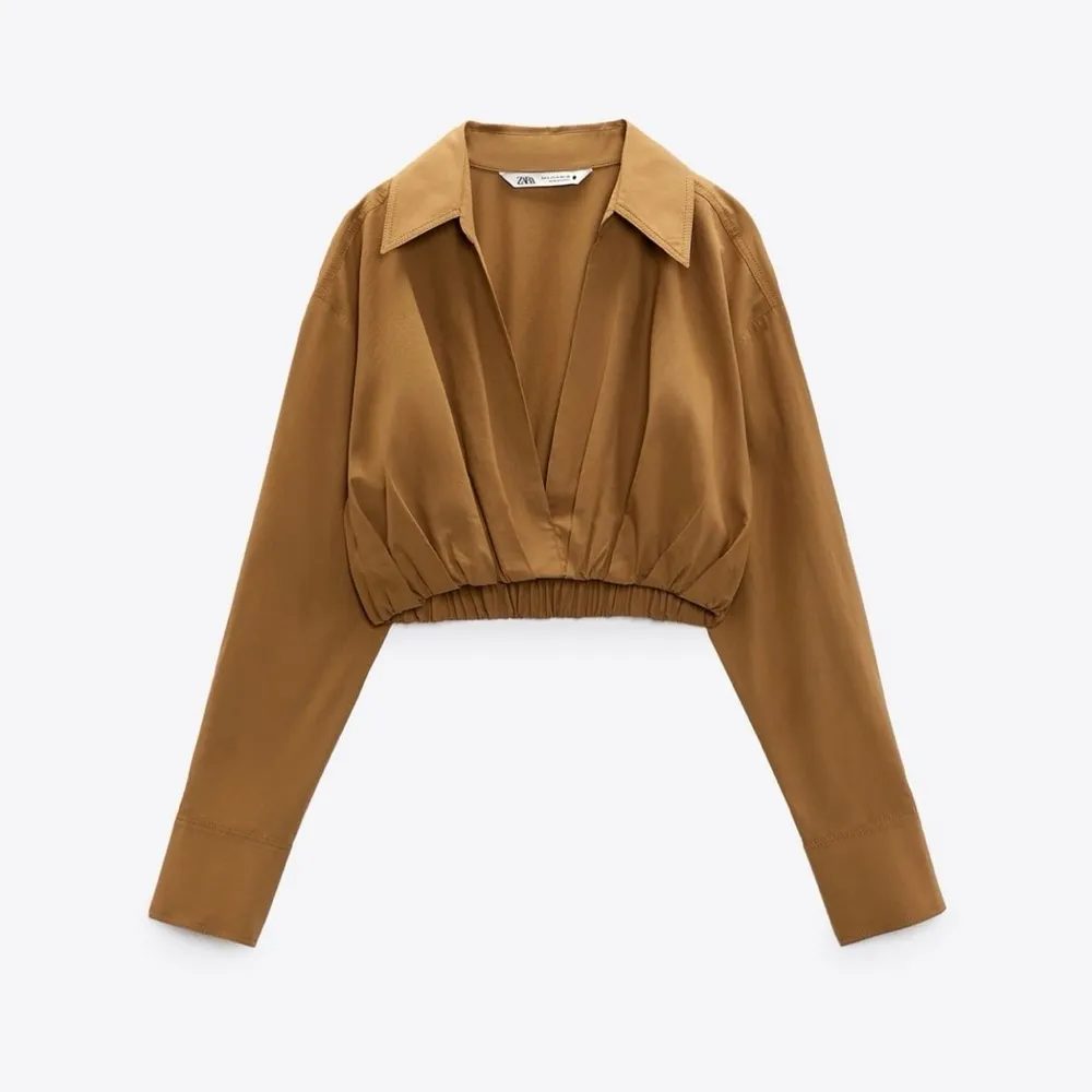 Zara Women Brown Long Sleeves‎ Poplin Collared Pleated Casual Cotton Shirt Sz L - Image 3