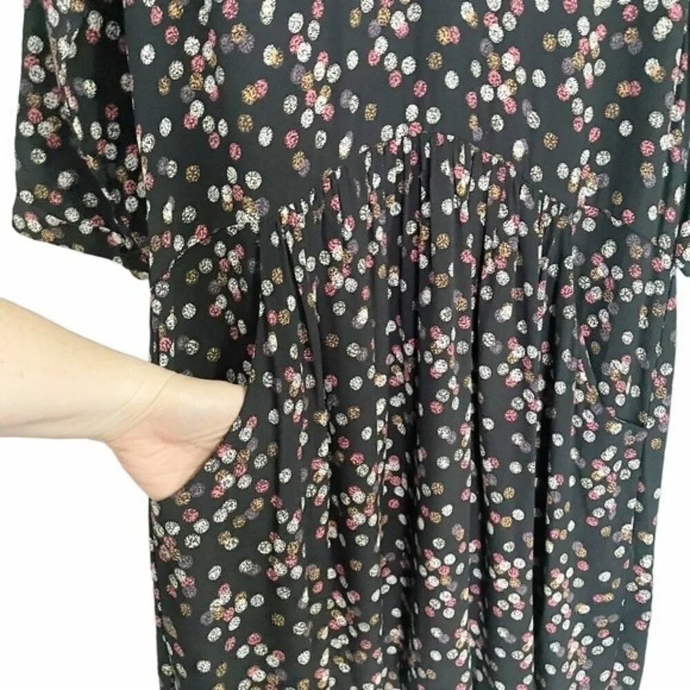 Garnet Hill Boho Dress Midi Flowy Black Multi Painterly Polka Dots Womens Size 6 - Image 13