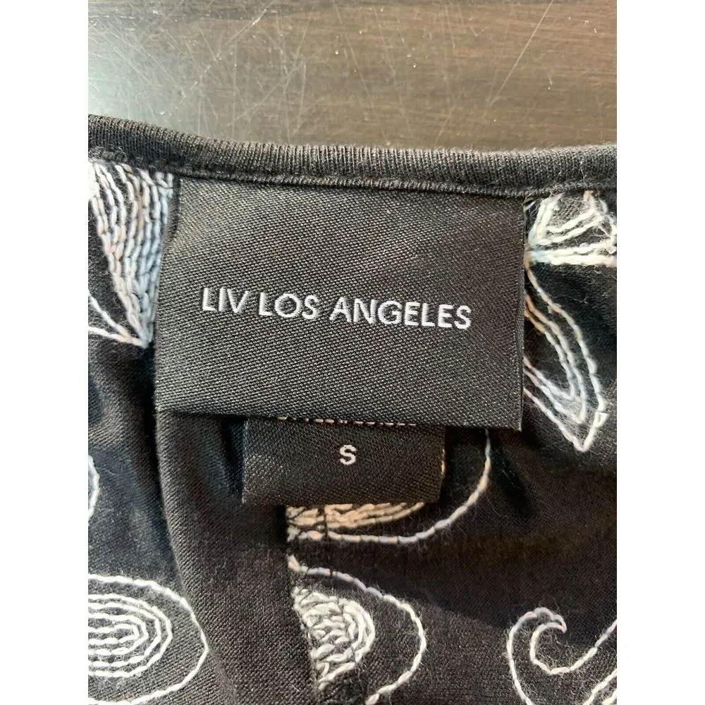 Liv Los Angeles Boho Cottagecore Blouse Womens Small Floral Embroidered Tassels‎ Black - Image 5