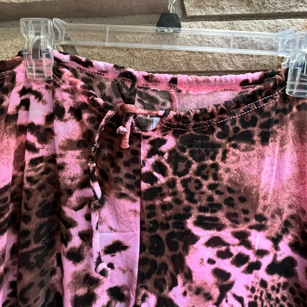 Vintage Y2K VENUS Swimwear Coverup Mesh Animal Print pants Pink Brown Small - Image 4