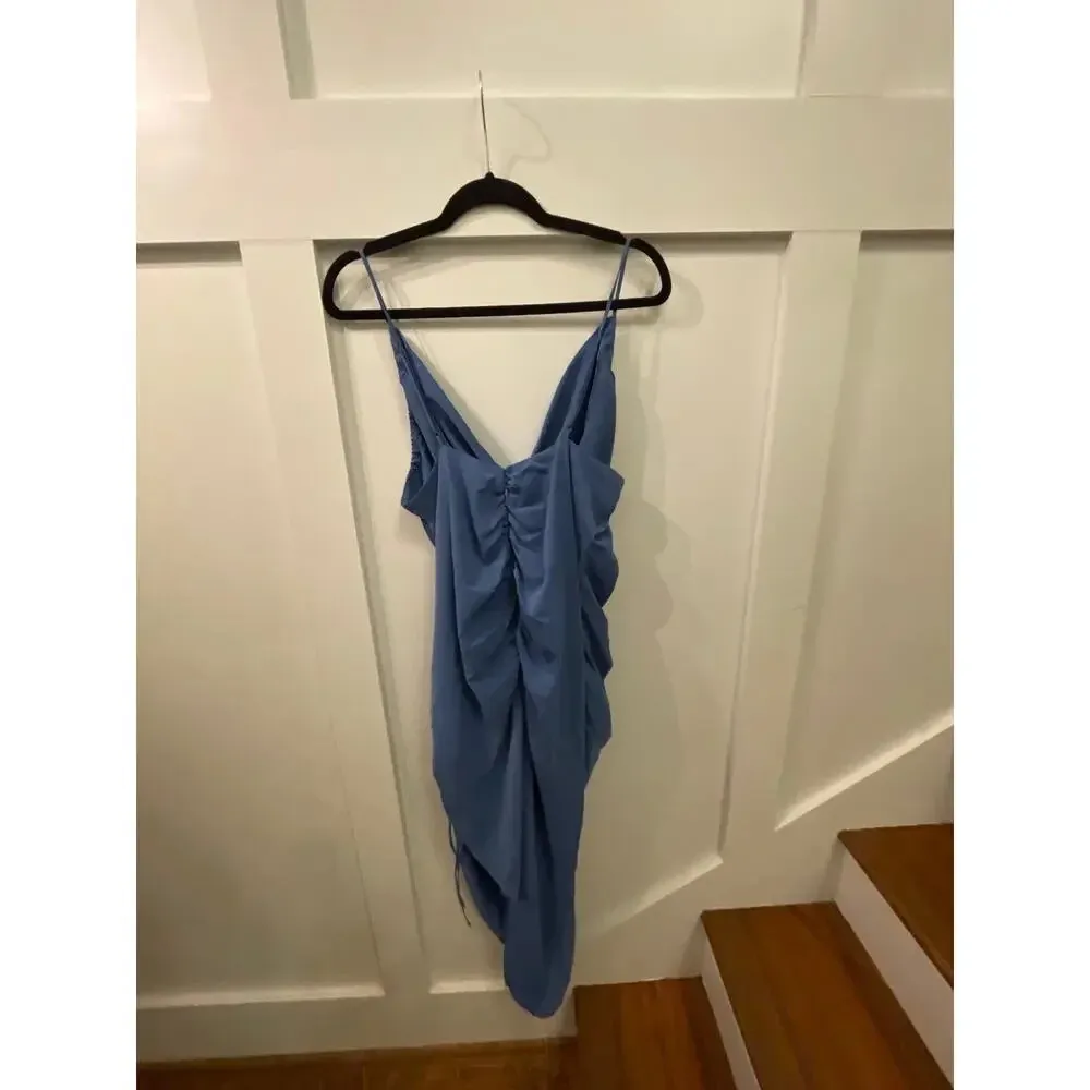 NWT Abercrombie & Fitch Asymmetrical Cowl Neck Cinched Midi Dress in Blue, L - Image 9