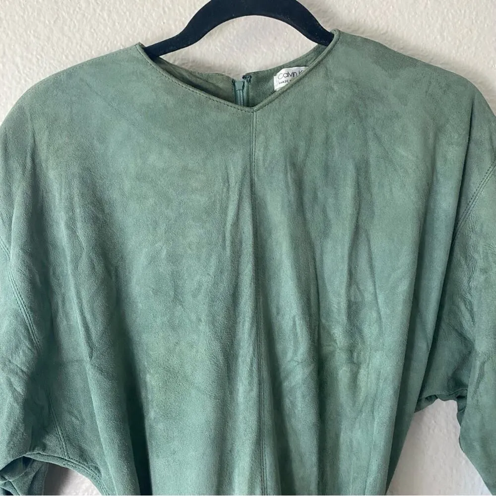Vintage Calvin Klein Classics Green Genuine Suede Midi Pocket Dress Size 8 - Image 4