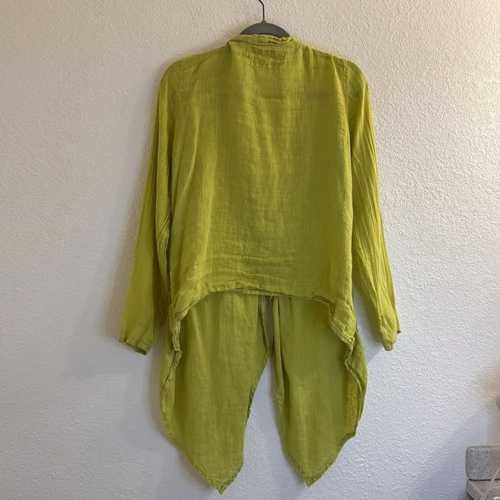 Grizas 100% linen button up cardigan lime green Size L - Image 9