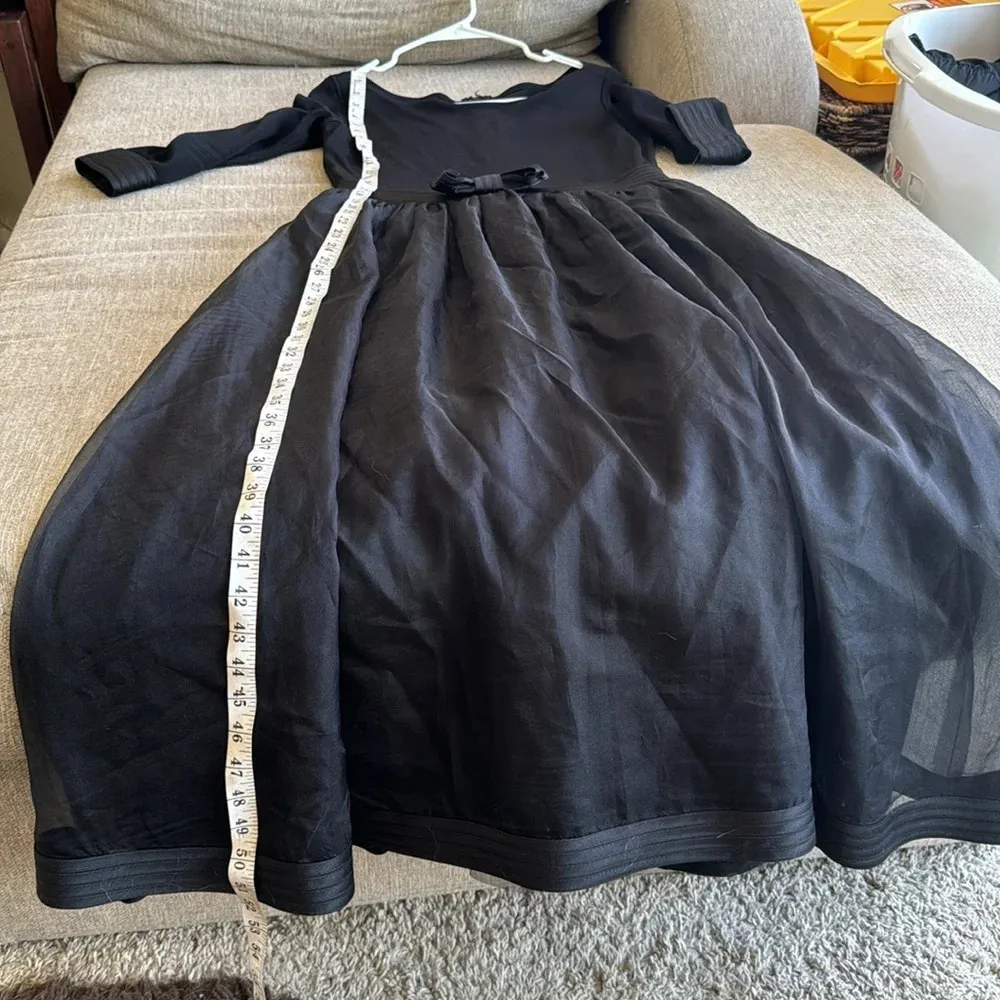 80s black Tadashi Organza and Jersey Gown tulle layers bow mid sleeve boat neck - Image 8