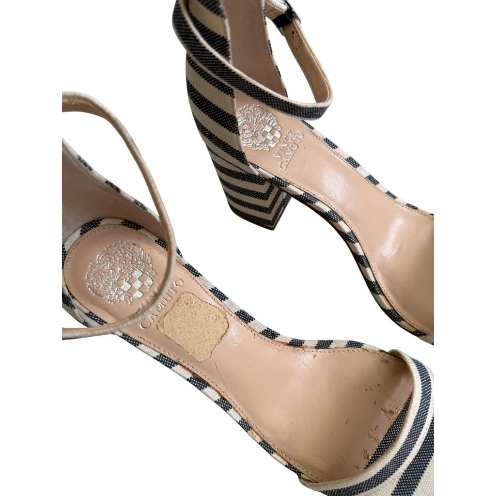 VINCE CAMUTO Blue White Striped Sandals Heels Size 11 NEW NWOB - Image 3