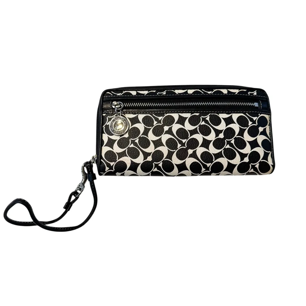 Coach Vintage Signature Leather Chelsea Heritage Large Zip Wallet Wristlet Black - Image 12