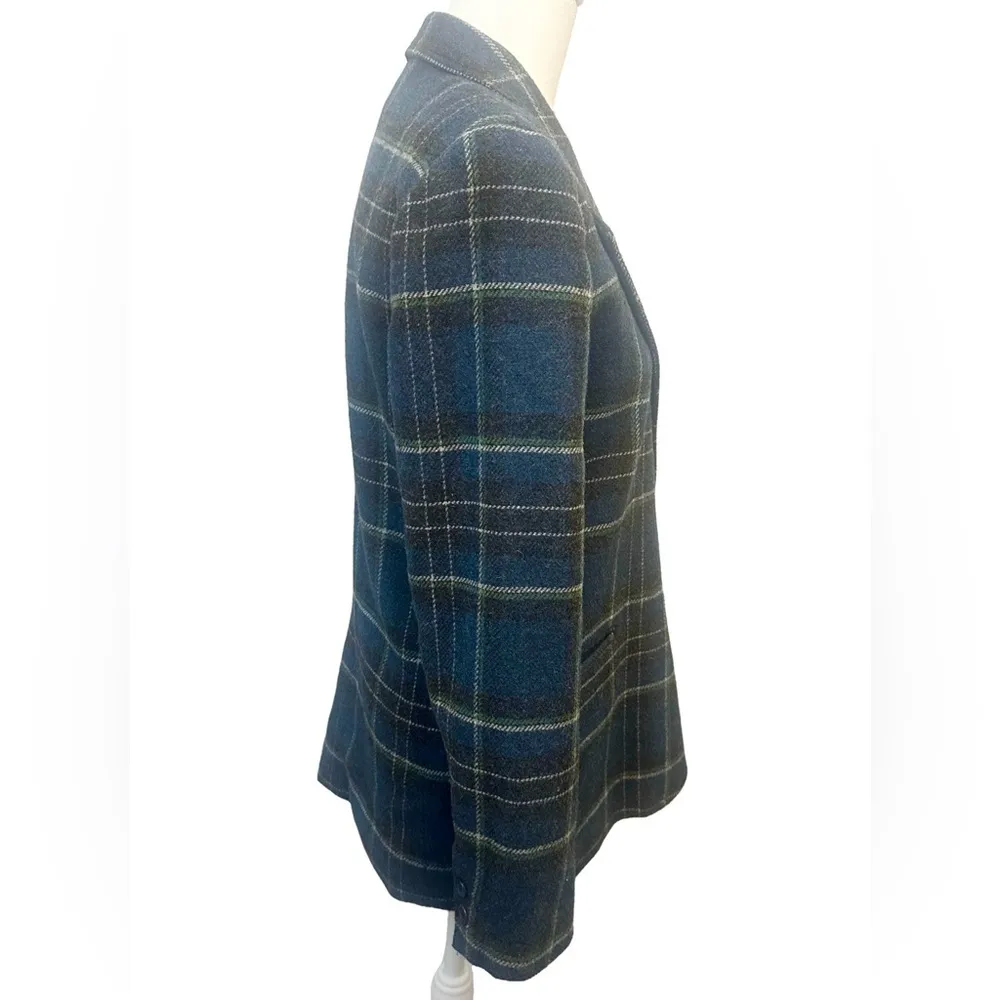 Vntg Classic Plaid Wool Blend Blazer Jacket Dark Acadamia Prep Clueless Office - Image 2
