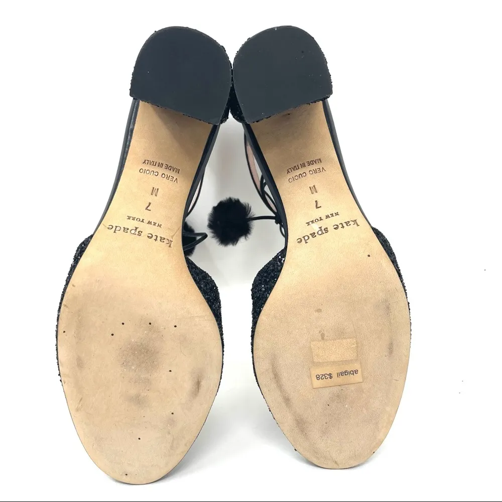 KATE SPADE black ankle wrap glitter shoes, made in Italy, size 7 NWT - Image 13