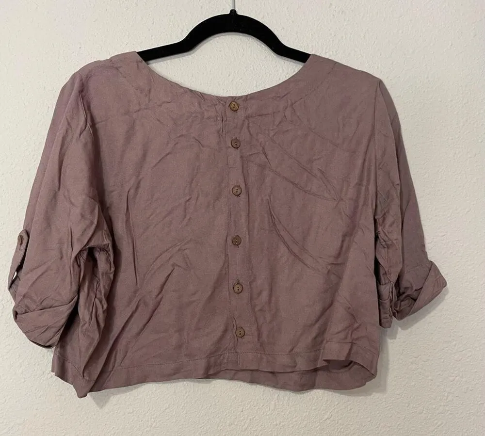 Bombay Paisley Brown Floral Embroidered Cropped Short Sleeve Blouse Women M Boho Size M - Image 7