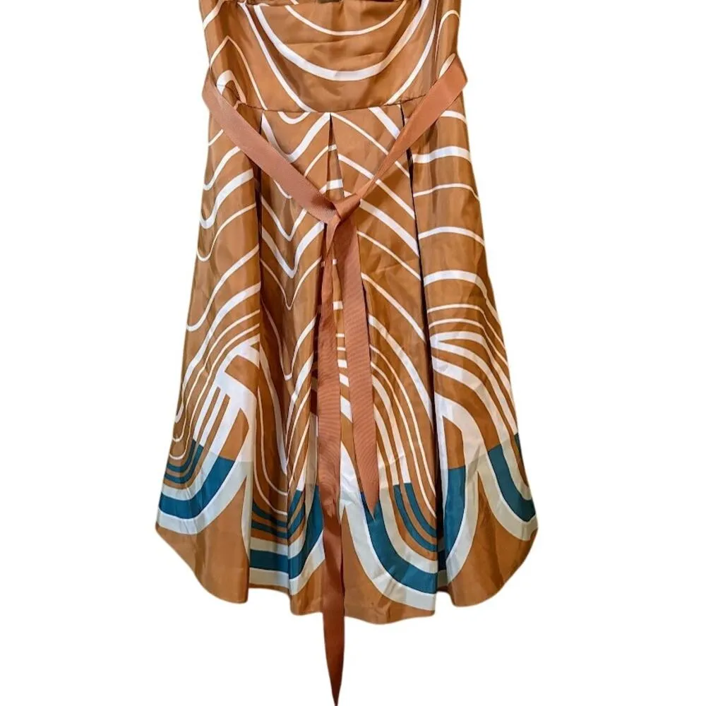 Max&Cleo Gold Abstract Print Sleeveless Fit and Flare Silk Cocktail Dress Size 4 - Image 2