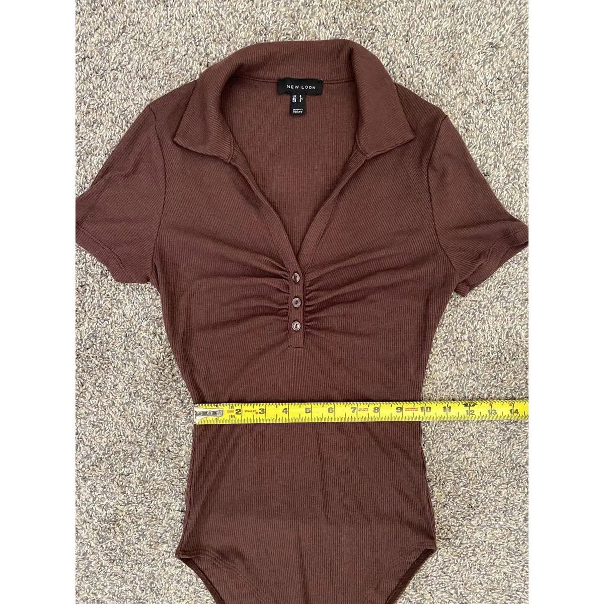 NEW LOOK Collard Button Ruched Bodysuit in Dark Brown (US 2) - Image 4