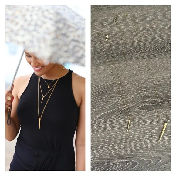 Gorjana Fancy Horn Charm Necklace Duo Layering Long Short Set 18K Gold Plated - Image 2