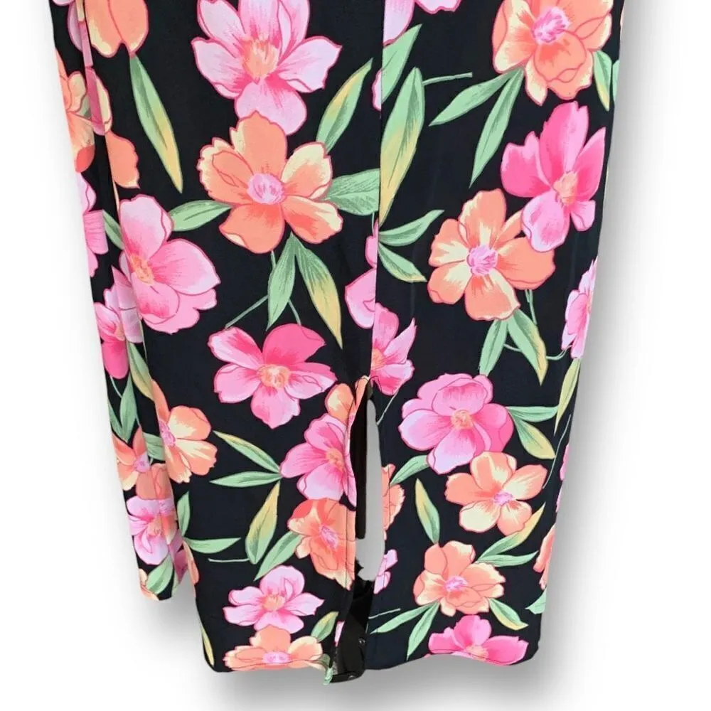 Vintage 90s Maxi Dress Black Pink Dark Floral Print Sleeveless Scoopneck Grunge Size 6 - Image 6