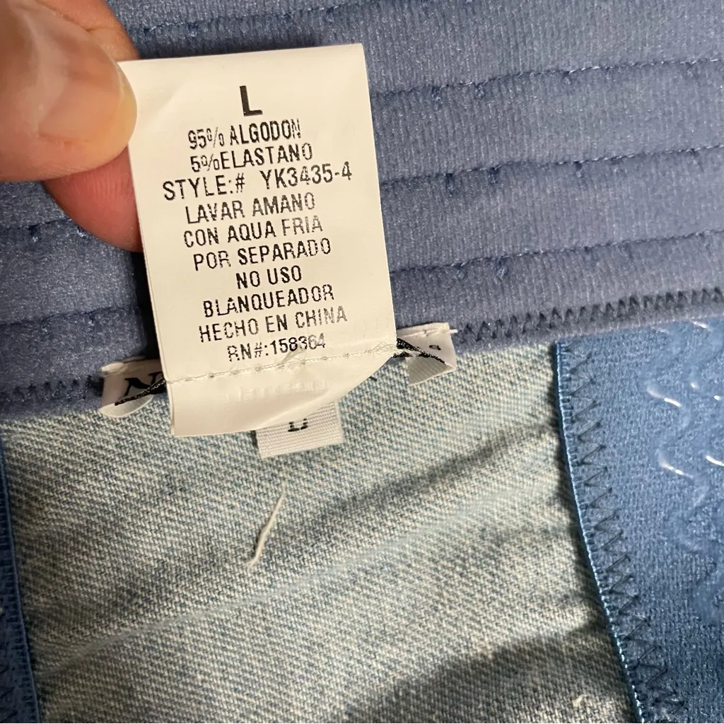 No.1 Los Angeles Rhinestones Crop Top L Denim Bustier Bralette Spaghetti Straps Blue Size L - Image 8