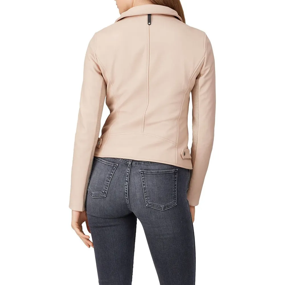 Mackage Sandy Pink Genuine Leather Asymmetric Zip Moto Jacket Size Small - Image 32