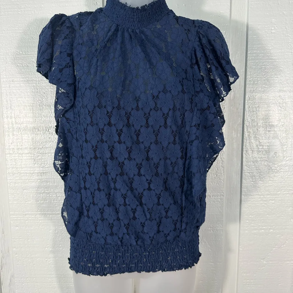Cece Blue Lace Top Blouse Size Small NWT - Image 2