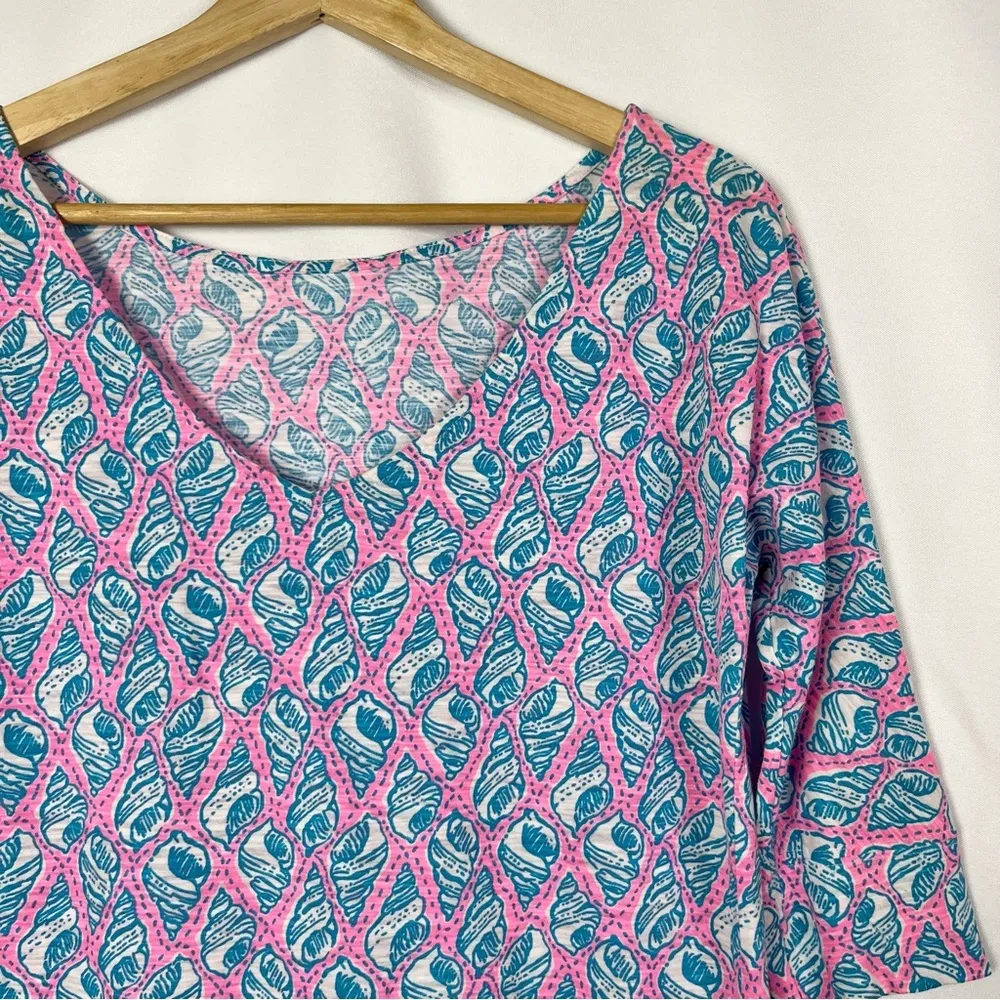 Lilly Pulitzer Eliza Cosmo Pink A Little Tipsy Blue Shell T-Shirt Dress M - Image 4