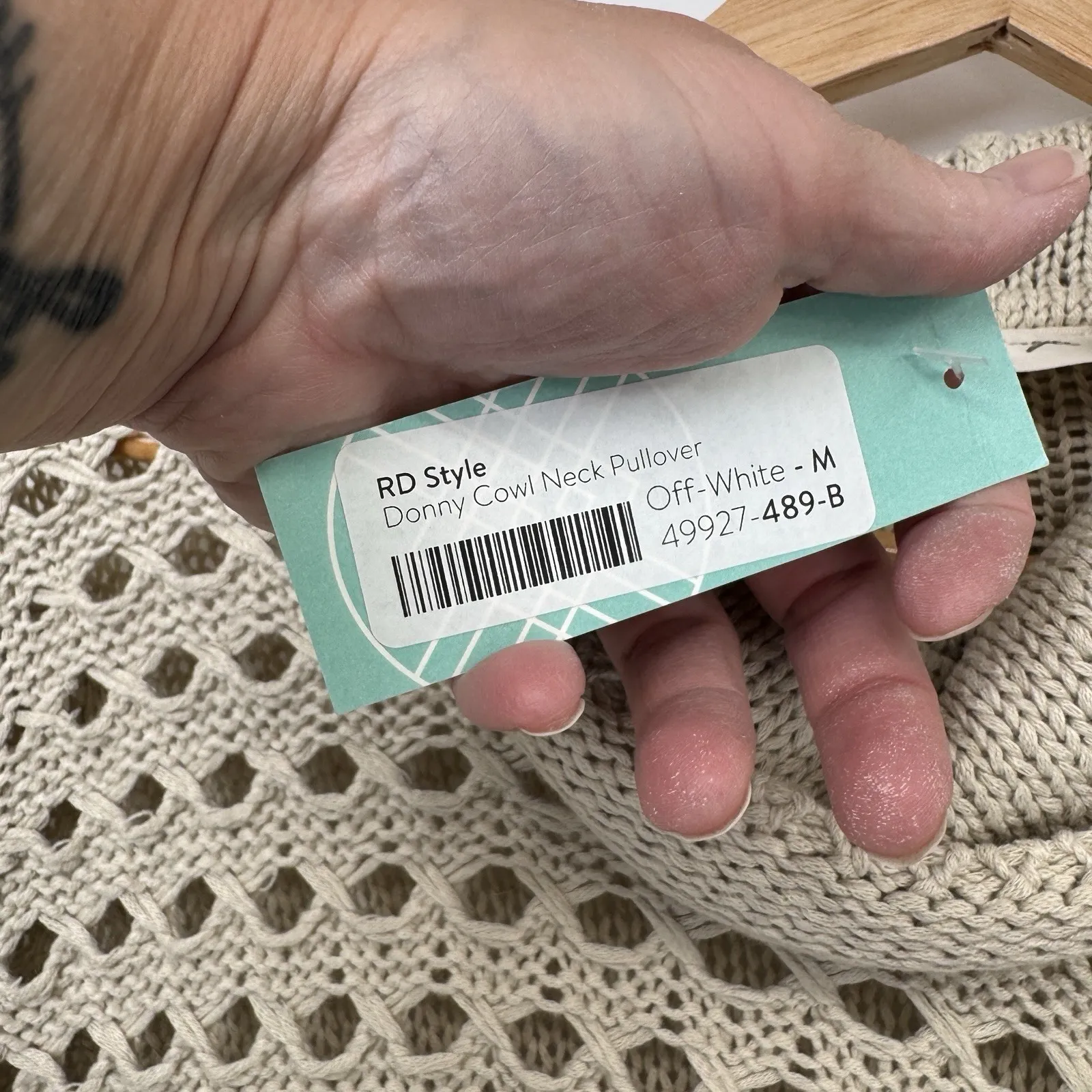 Stitchfix RD Style Grannycore Cowl Neck Sweater Womens M Tan Loose Knit NEW - Image 6