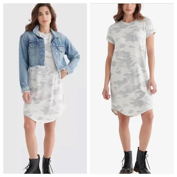 Lucky Brand Dress NWT Camo Print Cloud Gray Pullover Soft Short Sleeve Women' S - Image 2