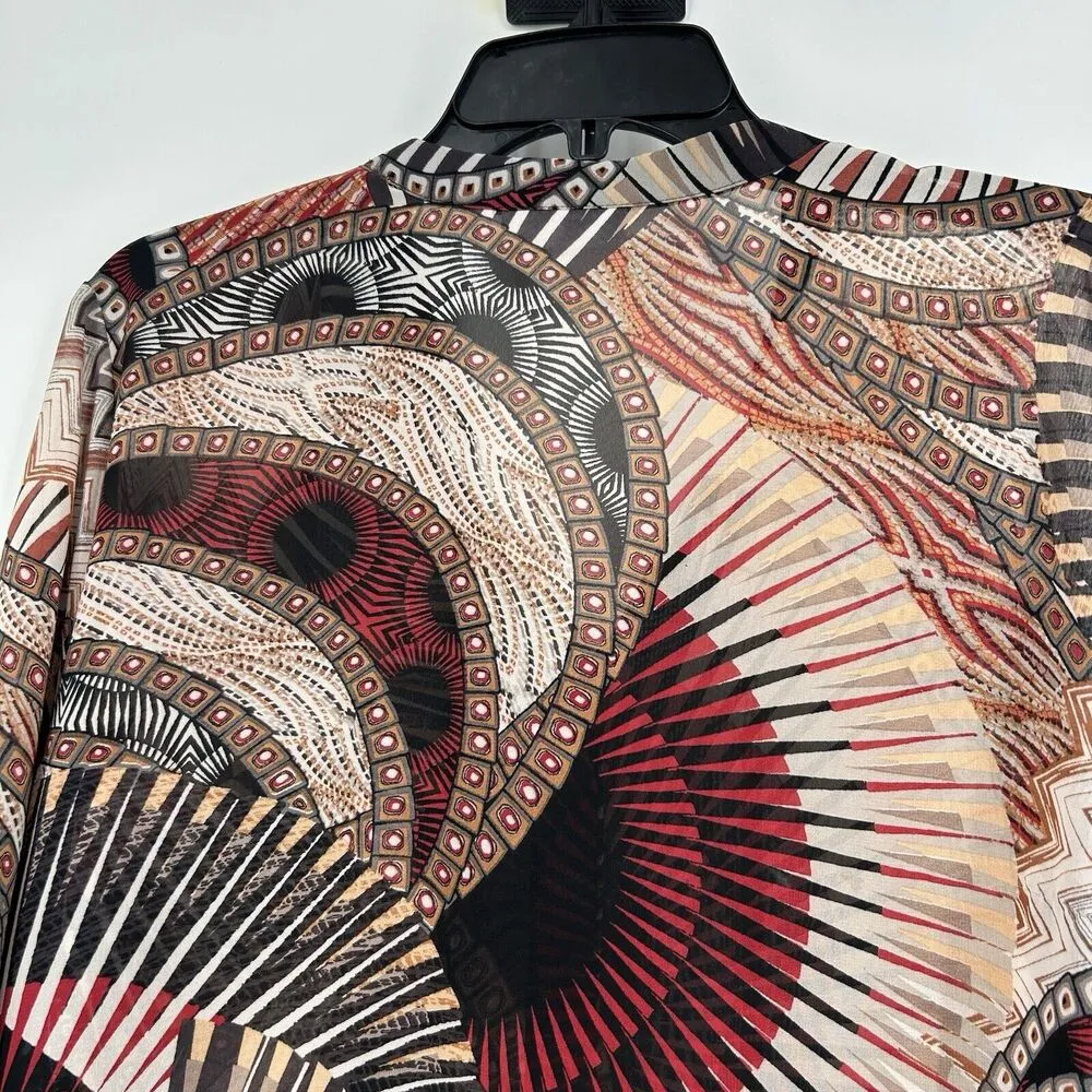 Susan Graver Boho Printed Tunic Top Button Up Sher Orange Black Size 16 - Image 8