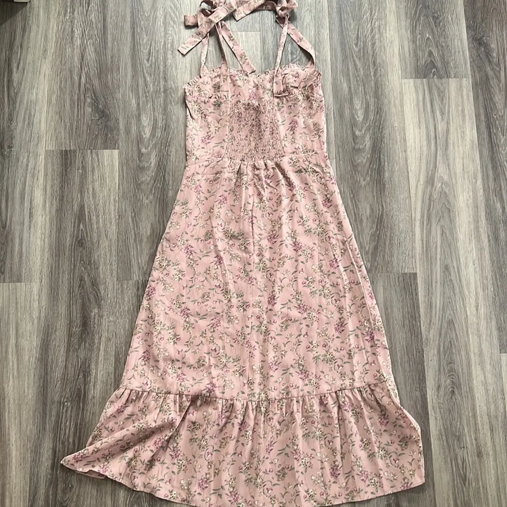 Women’s Floral Midi Dress Large Summer Casual Ruffle Hem Pink - Image 4