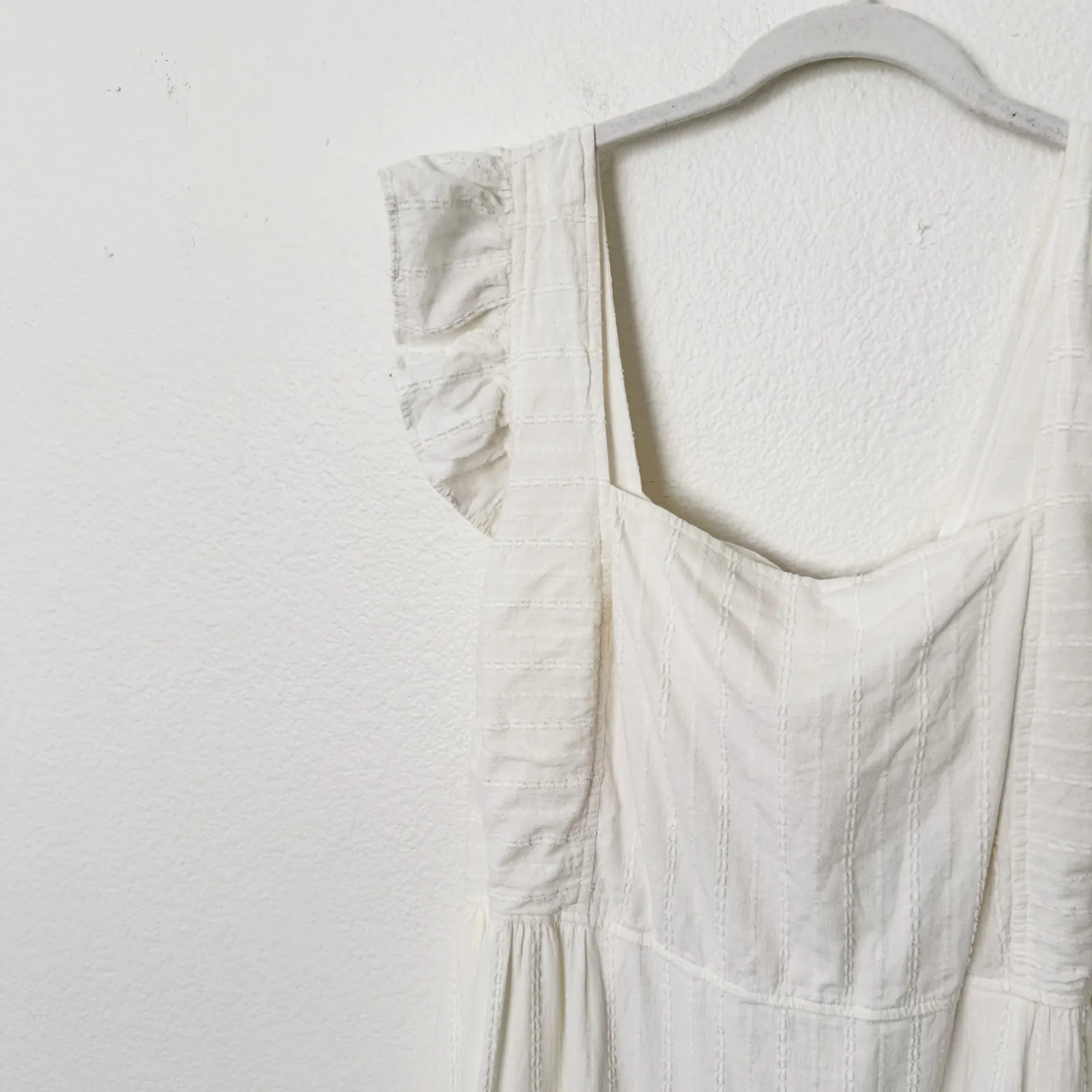 [Madewell] Cream Ruffle Strap Textural Striped Tiered Midi Dress Cutout Back 2X - Image 8