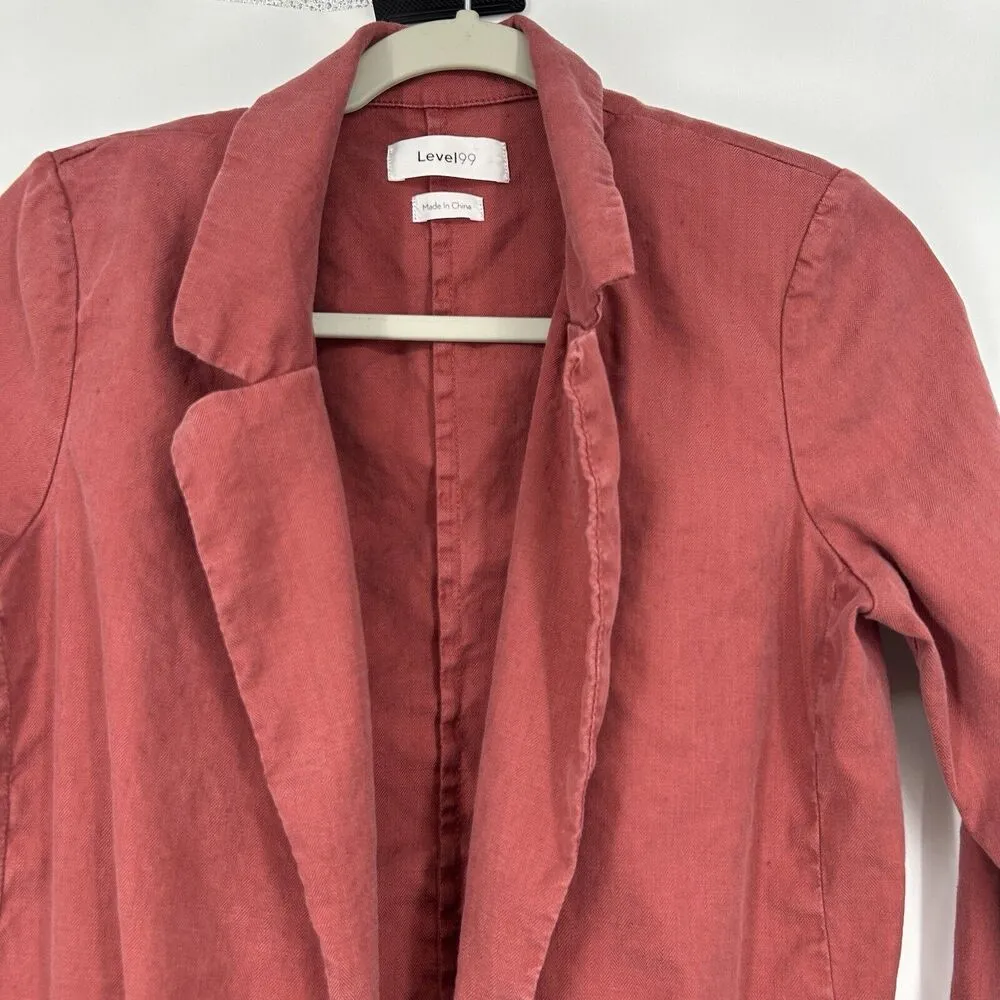 Level 99 Rachel Linen Blend Blazer Jacket Rose Pink Open Front Stretch Size S - Image 3