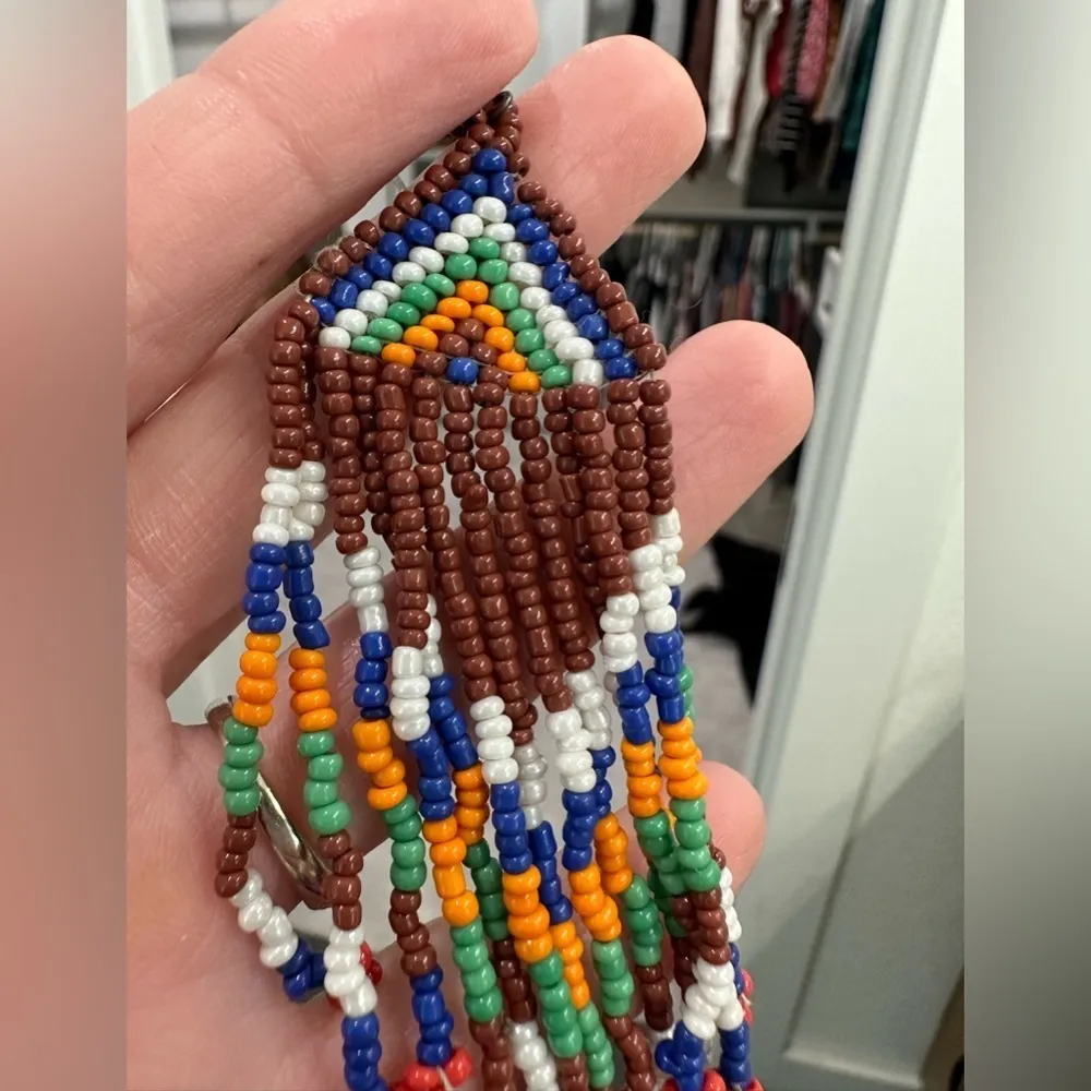 Boho/Aztec/Southwestern colorful dangly fringey long earrings 5” long. Hippy Brown - Image 6