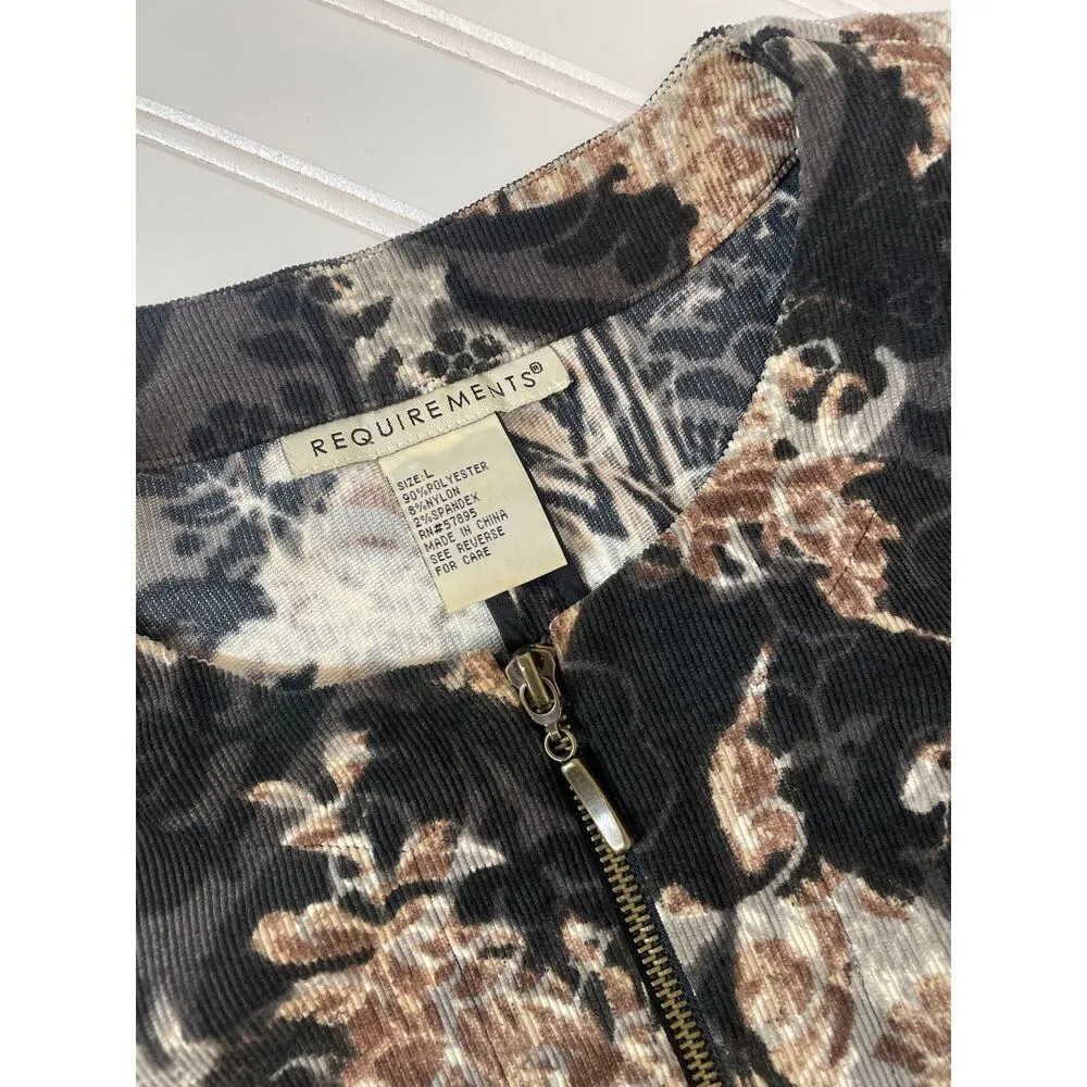 Requirements Black & Tan Bunout Corduroy Full Zip Jacket Womens Size L - Image 5