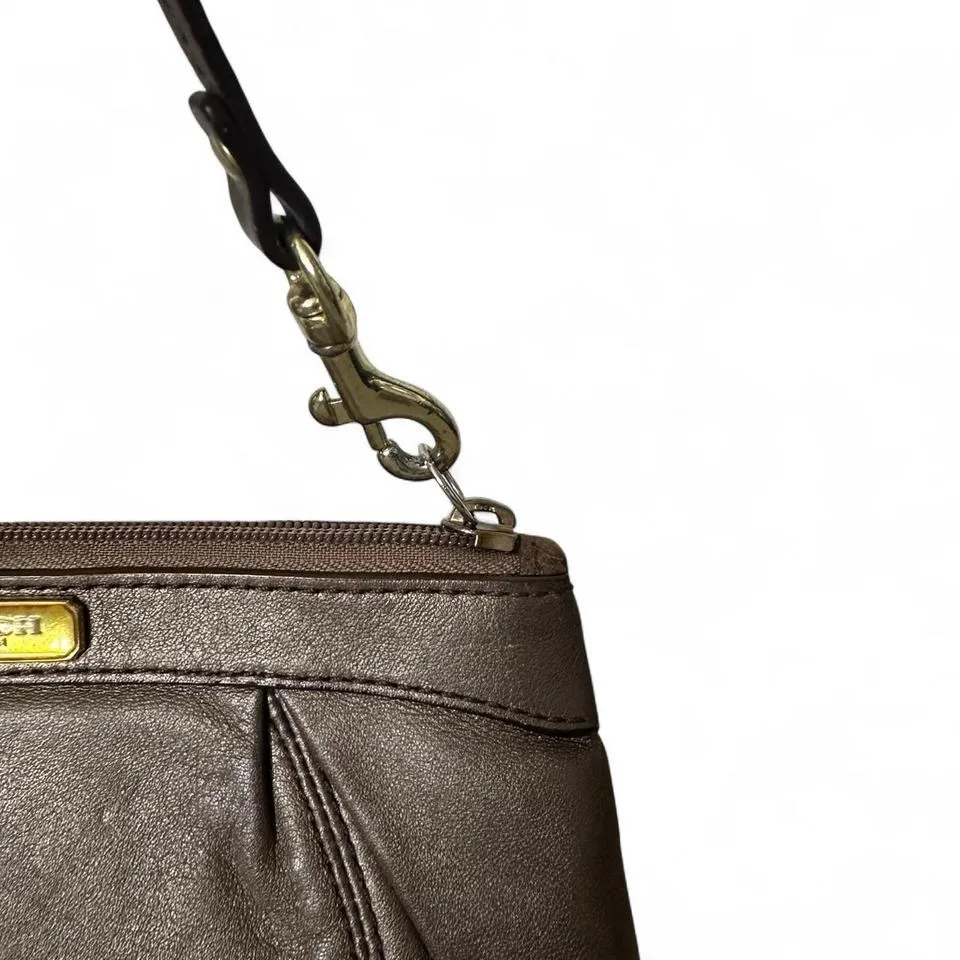 Coach Metallic Bronze Leather Wristlet Clutch Purse Replacement Zipper Pull - Image 6