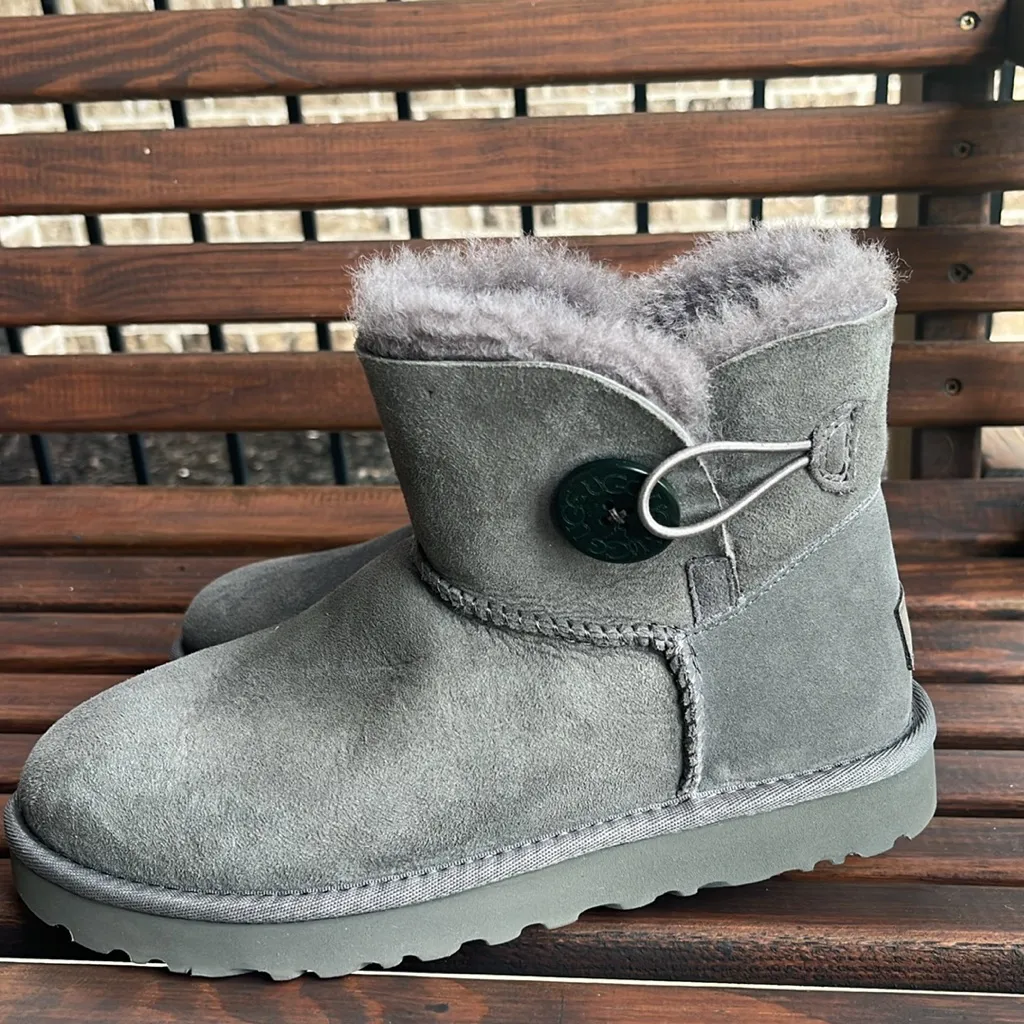 UGG Mini Bailey Button II Gray Boots Booties New - Image 6