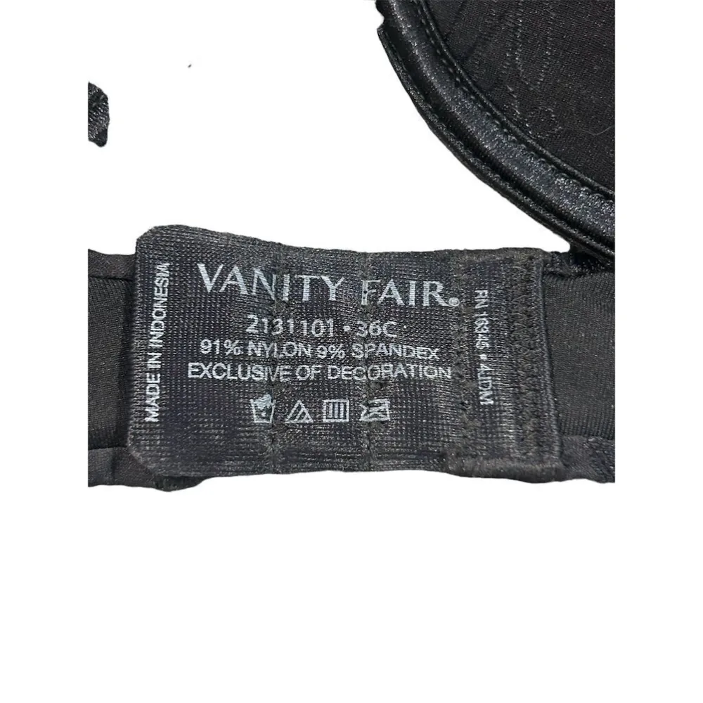 Vanity Fair Push Up Bra Women's Size 36C Black Lace Plunge Neckline Padded - Image 6