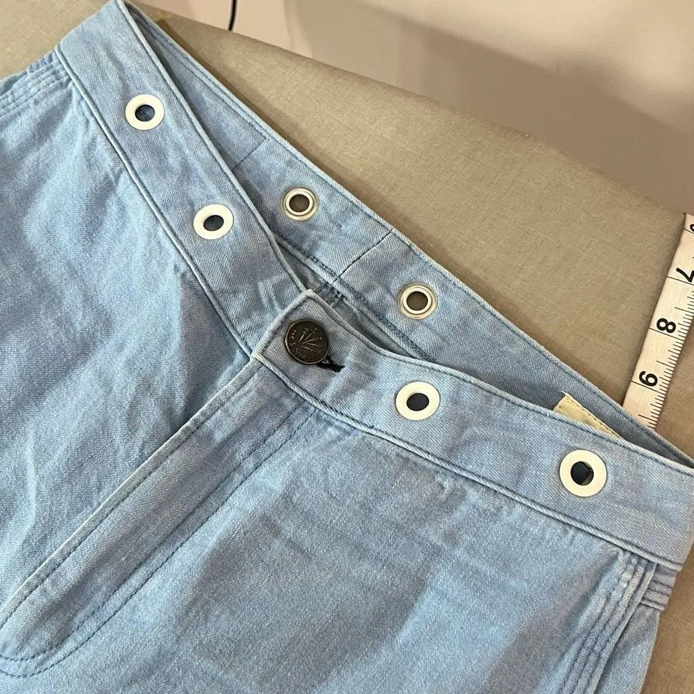 Rag & Bone powder blue denim grommet hole waist wide leg cropped pants size 27 - Image 8