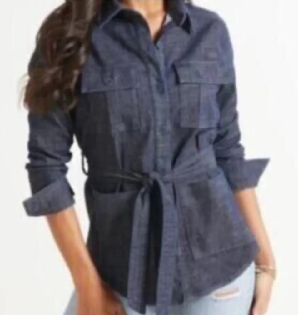 New with Tags Level99 Emma Belted Denim Shacket Sz M Blue Size M - Image 2