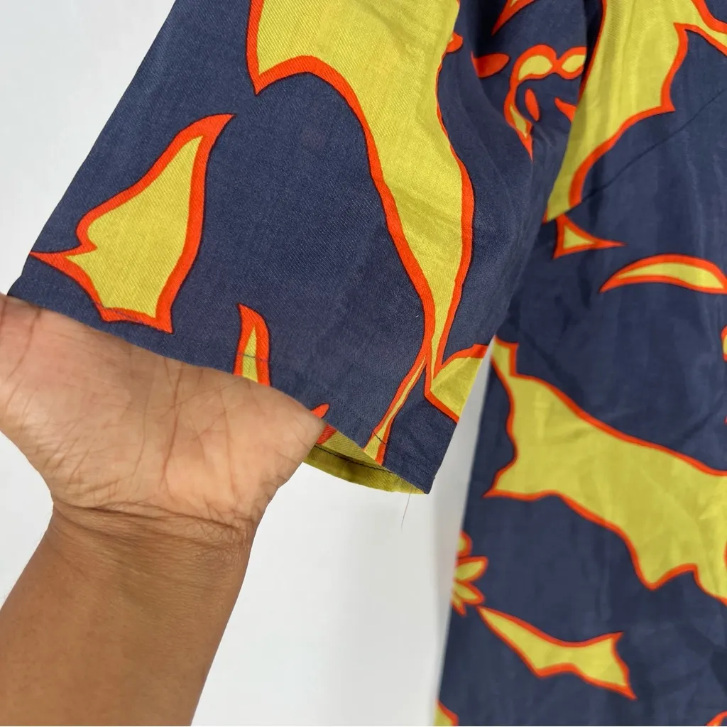 LOFT Navy Green Orange Cotton Blend‎ Tropical Floral 3/4 Sleeve Shift Dress 8 - Image 5