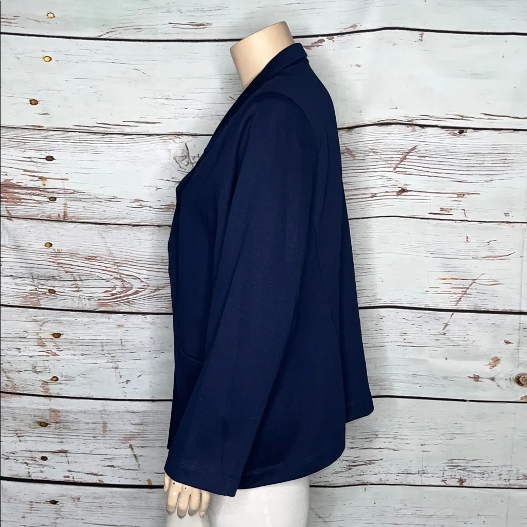 Susan Graver Weekend Sz 3X Navy Blue Double Breasted Marina Knit Peacoat Blazer - Image 2