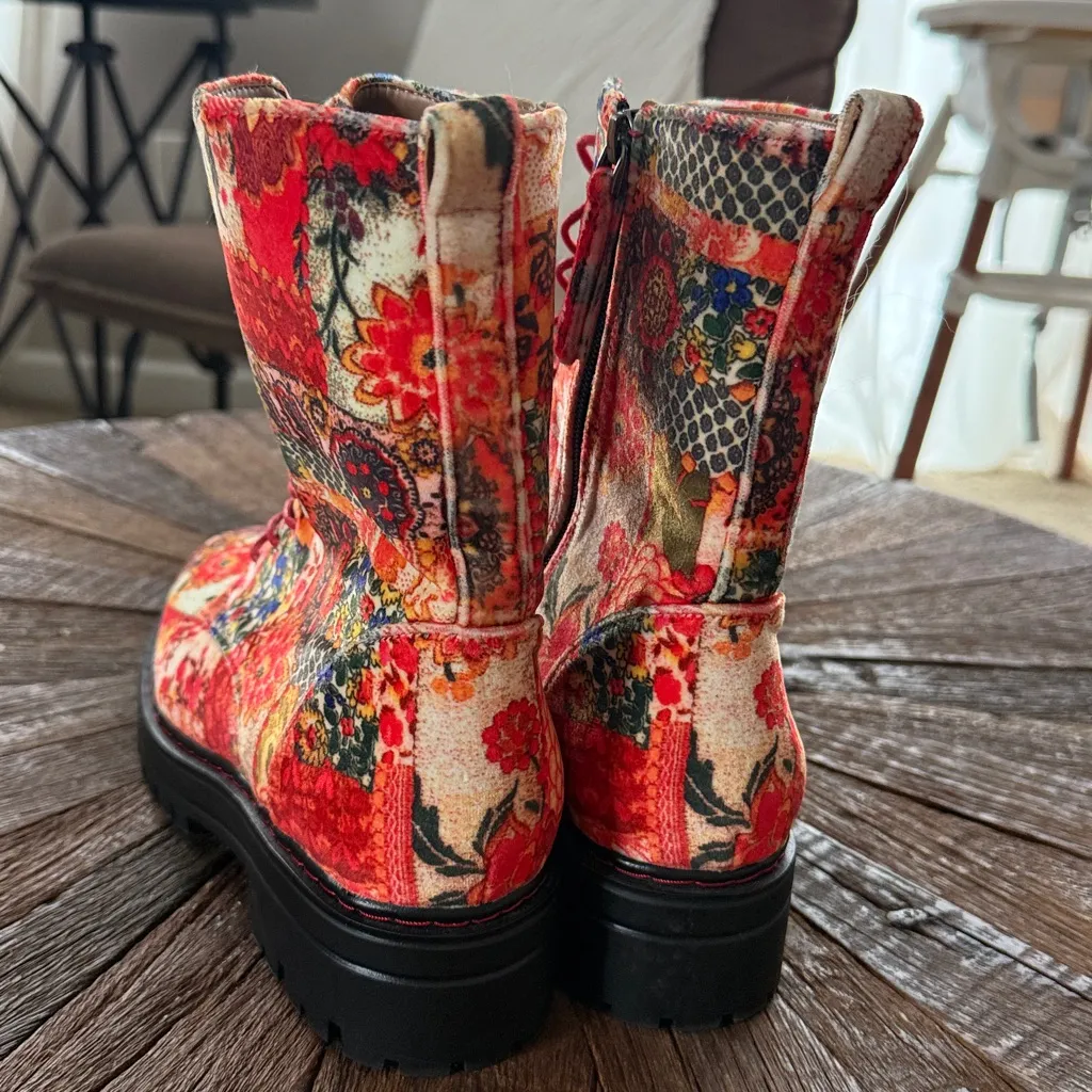 Aerosoles Aware x Laura Ashley Shelton Quilted Combat Boot Red Velvet Floral - Image 3