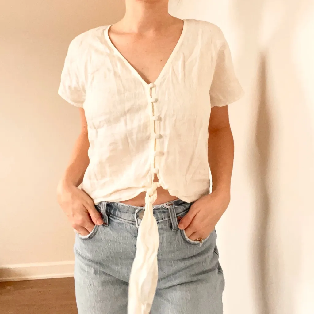 H&M Linen Tie Front Blouse - Image 3