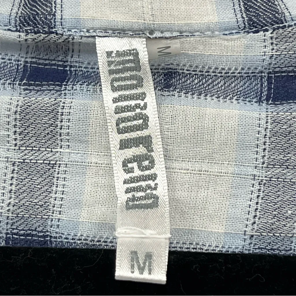 Plaid Button-Up Shirt M Floral Embroidery w/pockets 100%cotton Johnny was vibes - Image 2