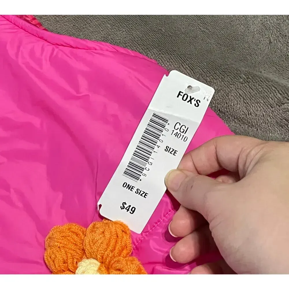 NWT Bright Pink Vest Puffer Cropped Croquet Knit Flowers Zip One Size‎ Preppy Size M - Image 3