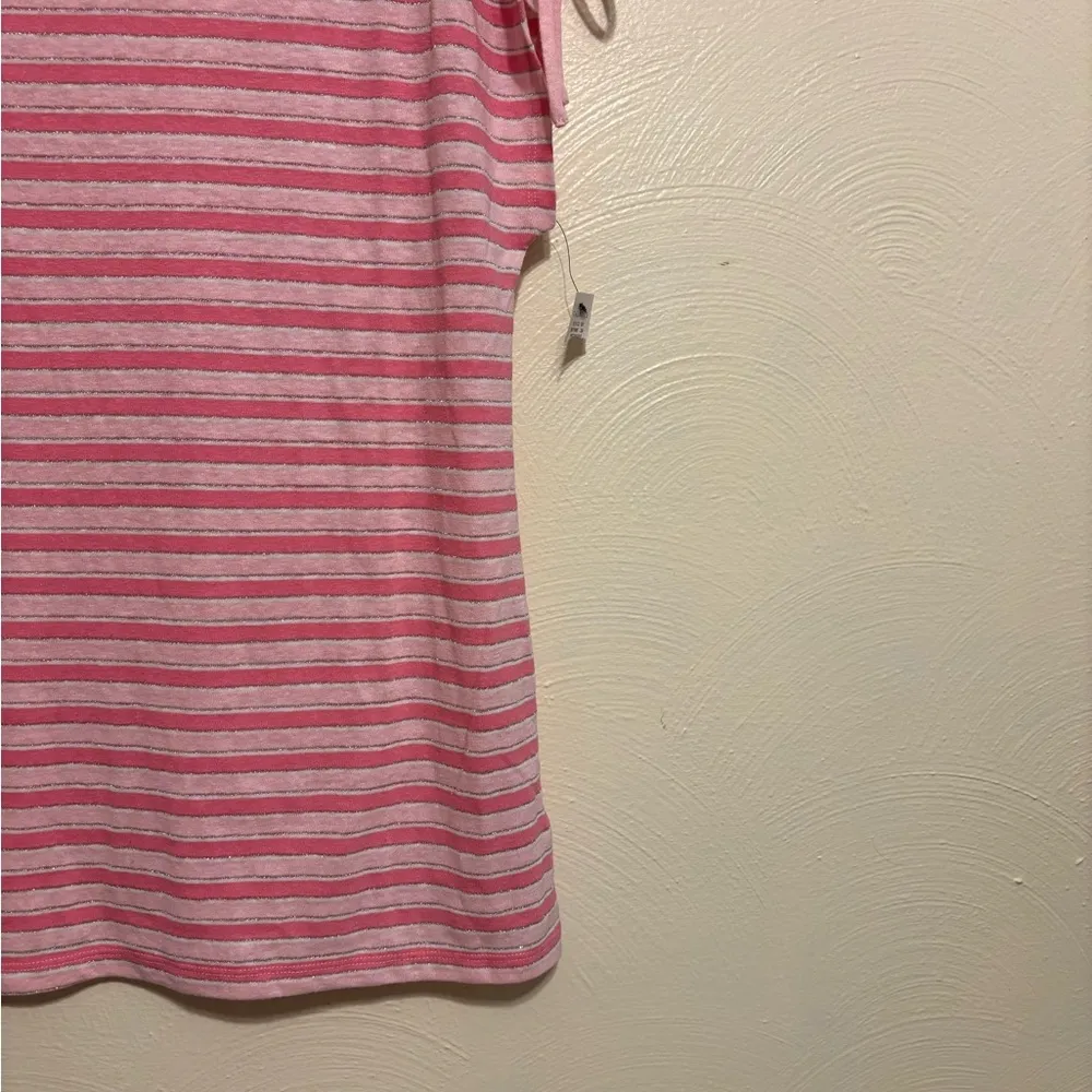 Talbots Pink and White Relaxed Tie Front Cap Sleeve Tee - Image 6