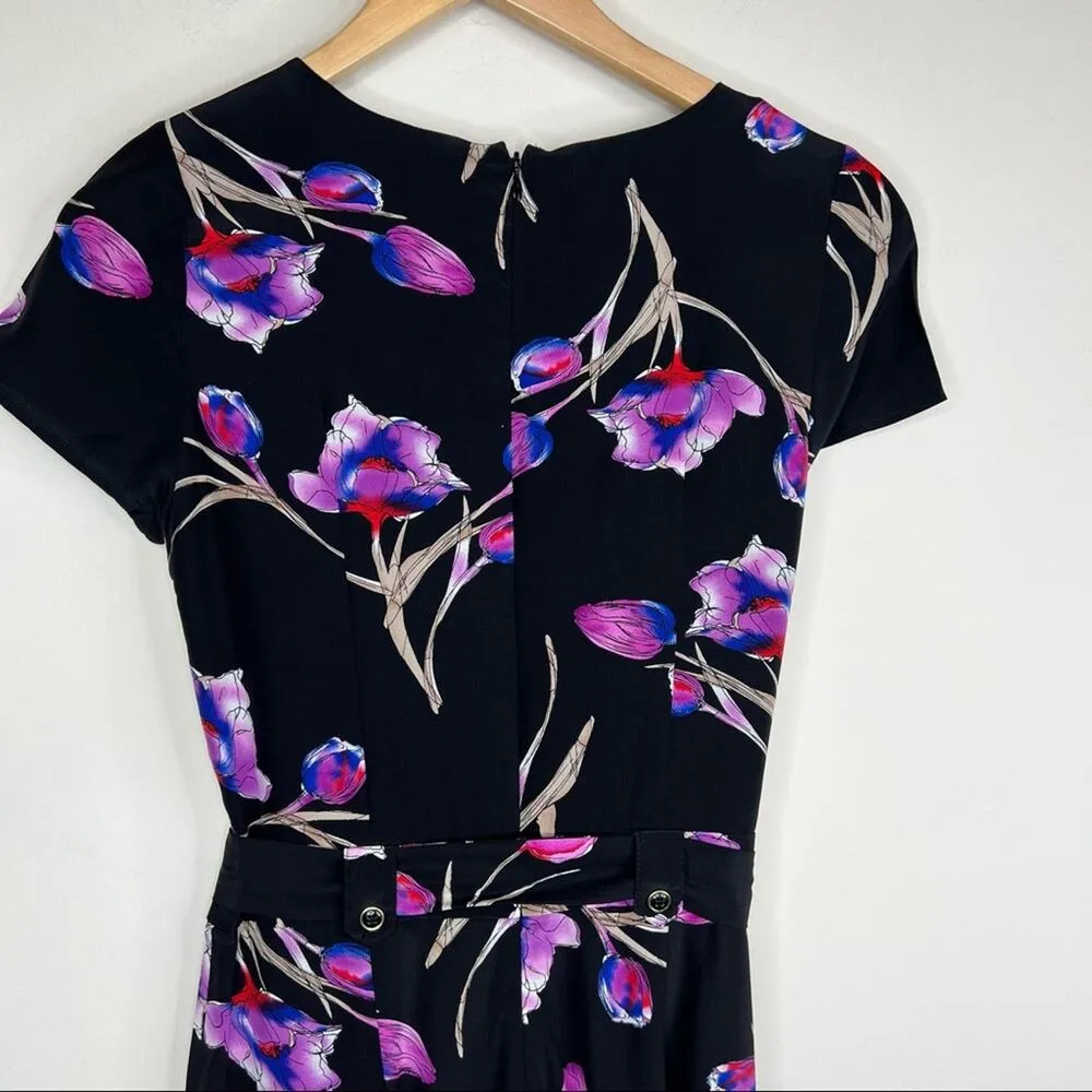 Yumi Kim black floral 100% silk belted short sleeve wide leg jumpsuit XS NEW - Image 7