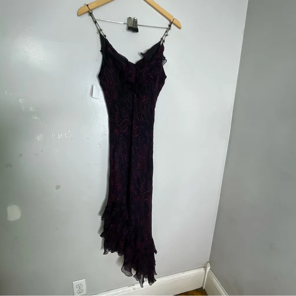 Vintage Y2K Fairy Midi Silk Dress Slip Boho Purple Paisley‎ Rosebud Straps 10 - Image 8