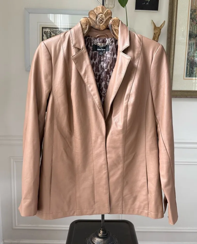 Dennis by Dennis Basso Faux Vegan Leather Blazer Jacket Lined Caramel Tan M - Image 1